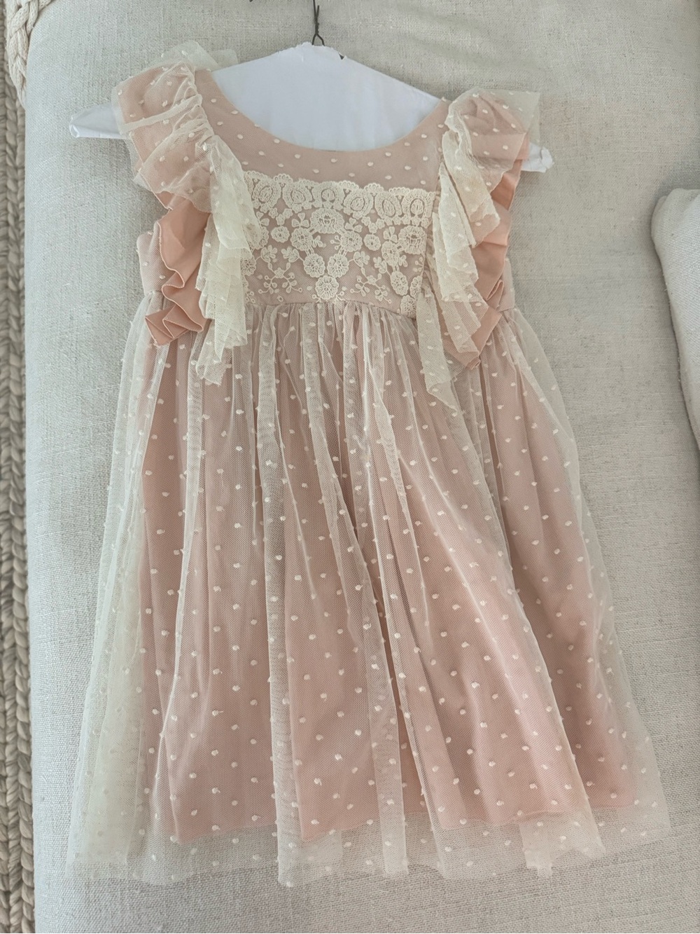 Girls' Dusty Pink Lace & Tulle Ruffle Party Dress